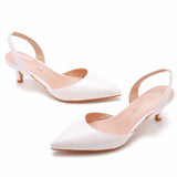 5 Cm Large-Size Fine-Heeled Pointed Sandals Behind The Cool Striped High Heels White High Heels Women's Golden Wedding Shoes HZ0115