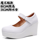 White High-Slope Single-Shoe Round Cheongsam Shoes Shallow Walking Shoes Waterproof Table Thick-Soled Size 43 Magic Sticker Women's Shoes HZ0115