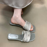 Fashion One-Word Slippers Women Summer Outside Wearing Lazy Water Drill With Low-Heeled Toe Cool Drag High Sense HZ0115