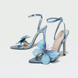Sharp-Headed Three-Dimensional Butterfly Fine High Heel Sandals Women's Shoes Blue High Heels Source HZ0115