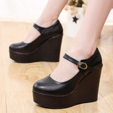 White High-Slope Single-Shoe Round Cheongsam Shoes Shallow Walking Shoes Waterproof Table Thick-Soled Size 43 Magic Sticker Women's Shoes HZ0115