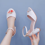 7 Cm Fish Mouth Coarse Sandals Shallow Buckle With Large-Size Dew Dunk Sandals Bride White Thick-Heeled Sandals Woman HZ0115