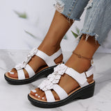 Summer 2025 New Hollow Slope And Fish Mouth Flowers Leisure Comfortable Large Size Sandals Women HZ0115