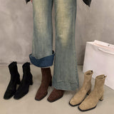 High-Heeled Korean Small Ankles Velvet Martin Boots Women's Shoes 2025 New Autumn And Winter Plus Velvet Square Head Thin Short Boots HZ0115