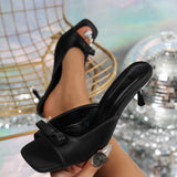 In The Summer Of 2025, The New Square Head Fairy Bow High-Heeling Slippers With A Word Of Wearing Cold Drag Femininity HZ0115