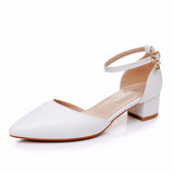 4 Cm Thick Heel Tip Small White Shoes Low Thick Heel In Hollow Sandals Spring Square Heel Women's Shoes White Bridal Shoes HZ0115