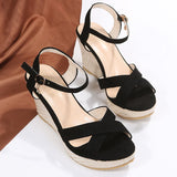 One-×Ö×Ö Buttoned Sandals Woman In The Summer Of 2025 New Korean Version Of The Thick Bottom Slope With Fish Mouth High Heel Roman Sandals Woman HZ0115