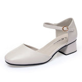 Vintage Square Head Spring And Autumn Shoes Mary Jane Hollow Single Shoes Thick Heel Buckle Low Heel Sexy Bag And Head Sandals Woman HZ0115
