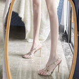 Sandals Women 2025 New Golden High-Heeled Sandals Dew With Buckle Heel Dress High Heels Fairy Wind HZ0115