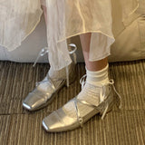 Silver Ballet Small Leather Shoes French Mary Jane Shoes Square Head Down Single Shoes Women's Spring And Autumn Evening Shoes HZ0115