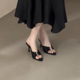 French Retro Temperament Is Thin! Purple High-Heeled Sharp-Tip Cool Slippers Women Metal Buckle Folded Fine Sandals Women's Shoes HZ0115