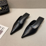 Bag Head Half Slippers Women's Summer With Black Pointed Thin Heel Women's Shoes Try On Fashion Light Luxury Slippers Large Code HZ0115