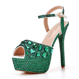14Cm Fish Mouth High-Heeled Sandals Fine Heel Water Diamond Wedding Shoes Bride Shoes Color Diamond Crystal Sandals Full Of Diamond Shoes HZ0115