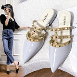French-Style Rivet Cool Slippers Women Wear Flat-Bottomed Summer Shoal Sharp Leather Tip Half Slippers HZ0115
