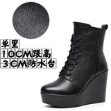 Round Head 12Cm High Slope And Waterproof Table Mid-Sleevel Boots With Side Zipper Women's Boots Pine Cake Plus Velvet Winter Warm Leather Boots HZ0115
