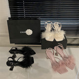 Square-Head Coarse Heeled Fairy Summer Wear 2025 New Fine Heel Buckle With Toe Feather Sandals HZ0115