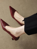 French Retro Pointed Single Shoes Women Soft Leather Fine Heel Temperament Shallow High-Heeled Shoes HZ0115