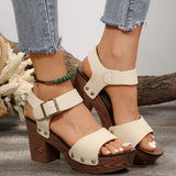 One Word With High-Heeled Toe Sandals Female Fish Mouth Belt Buckle Rivet Waterproof Table Beach Cool Drag HZ0115