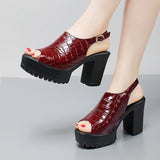 Fish Mouth Patent Leather Crocodile High Heel Sandals Summer White Wedding Shoes Waterproof Table Thick Cheongsam Walking Shoes Coarse Heel Women's Shoes HZ0115