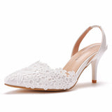 7 Cm Light-Mouthed Pointed Sandals White Lace Fine Sandals Size Wedding Shoes Wedding Shoes Wedding Dress Wedding Shoes HZ0115