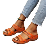 2025 New Large-Size Slippers Retro Car Line Anti-Slip Round Slope And Comfortable Word Cool Slippers Woman HZ0115