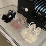 Square-Head Coarse Heeled Fairy Summer Wear 2025 New Fine Heel Buckle With Toe Feather Sandals HZ0115