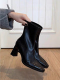 High-Heeling Short-Skin Women 2025 Autumn And Winter New Black French Coarse And Elastic Thin Boots Martin Boots HZ0115