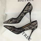 High-End Large-Size Lace High-Heeled Women 2025 New Summer Lace Women's Sandals Tip Banquet Fine Heel Single Shoes HZ0115