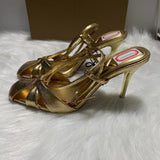 Yujie Temperament Golden High-Heeled Women 2025 New Cross-Heeled Sandals Summer Skirt Wearing Fish Mouth Roman Shoes HZ0115