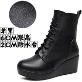 Round Head 12Cm High Slope And Waterproof Table Mid-Sleevel Boots With Side Zipper Women's Boots Pine Cake Plus Velvet Winter Warm Leather Boots HZ0115