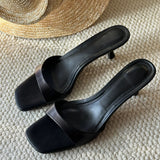 French Temperament High Heel Cool Slippers Wearing A Word Drag Side Toe Minimalist Fine Sandals Woman HZ0115