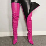 Autumn/Winter 2025 Women's Colored Long Boots Sexy Pointed Pu Side Zipper High-Heell And Large-Size Lady Over-Craced Knee Boots HZ0115