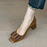French Retro Fashion Bow Shallow Single-Shoe Women Spring And Autumn New Square Head With Thick Heel High Heel Shoes HZ0115