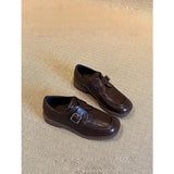 Square Belt Buckle Small Leather Shoes Women 2025 Coarse College Style Happy Shoes Lazy Single Shoes HZ0115