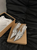 French Niche High-End Silver Bag Head Sandals Women's Shoes 2025 Spring And Summer Temperament Famous Wind High Heel Single Shoes HZ0115