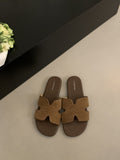 French Linen Flat-Bottomed Cool Slippers Women Wear 2025 New Holiday Wind Beach Soft Sandals HZ0115