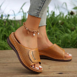 2025 New Large-Size Slope Heel Sandals Women's Wide Strip With Breathable Casual Shoes Pure Color Slope Heel Women's Shoes HZ0115