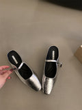 Designing Silver Mary Jane Half-Slipper Wearing French Single Shoes Silver Shoes Spring And Summer Coarse Heels Women's Shoes HZ0115