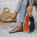 2025 Summer New Women's Flat-Soled Sandals Large Square Head Clamp Roman Flat Bottom Toe Sandals HZ0115