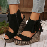 2025 Summer New Women's Slope And Thick-Soled Sandals Large-Size Fish Mouth Suzu Side Zipper Sandals HZ0115