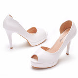 Fish Mouth Sandals Fine Heel Waterproof Table Hollow Sandals Fish Mouth Hollow Sandals White High Heel Single Shoes HZ0115
