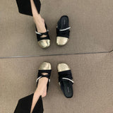 French Flat Bottom Small Fragrant Fenge Head Half Slippers Women's Shoes Wear 2025 New Summer Evening Wind Mary Jane Single Shoes HZ0115