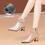 Sharp-Headed Short Boots Women 2025 Autumn And Winter New Temperament Of The Water Drill Rough And Women's Boots High-End Cheongsam Fashion Boots HZ0115