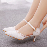 5 Cm Thin Heel Pointed Sandals In Low Heel Mary Jane Sandals White Lace Wedding Shoes Wedding Shoes HZ0115