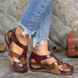 Large-Size-Up Head Sandals Women's 2025 Summer Retro Round-Headed Slope With Magic Stick Lady Roman Shoes HZ0115