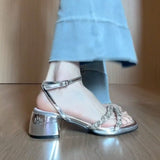 Sandals Women's 2025 New French Silver Toe-Drilling With Thick Summer High Heels HZ0115
