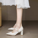 French High-Heeled Women's White Cheongsam Shoes Bridesmaid Wedding Shoes 2025 New Bridal Shoes Can Wear Coarse Heel Single Shoes Every Day HZ0115