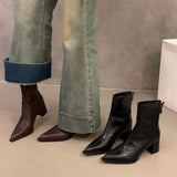 High Heel Thick-Heeled French Small Ankle Boots Women's Shoes 2025 Autumn And Winter Brown Plus Velvet Martin Boots Thin Short Boots HZ0115