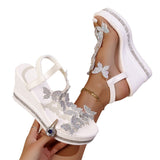 2025 Summer New Large-Size Women's Sloping Sandals Bow Set Pine Cake Water Drill Bottom Fish Mouth Sandals HZ0115