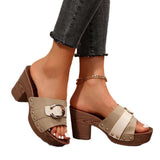 2025 Summer New High Heel Slippers Women's Shoes Wide Striped High Heel Waterproof Table Sandals HZ0115